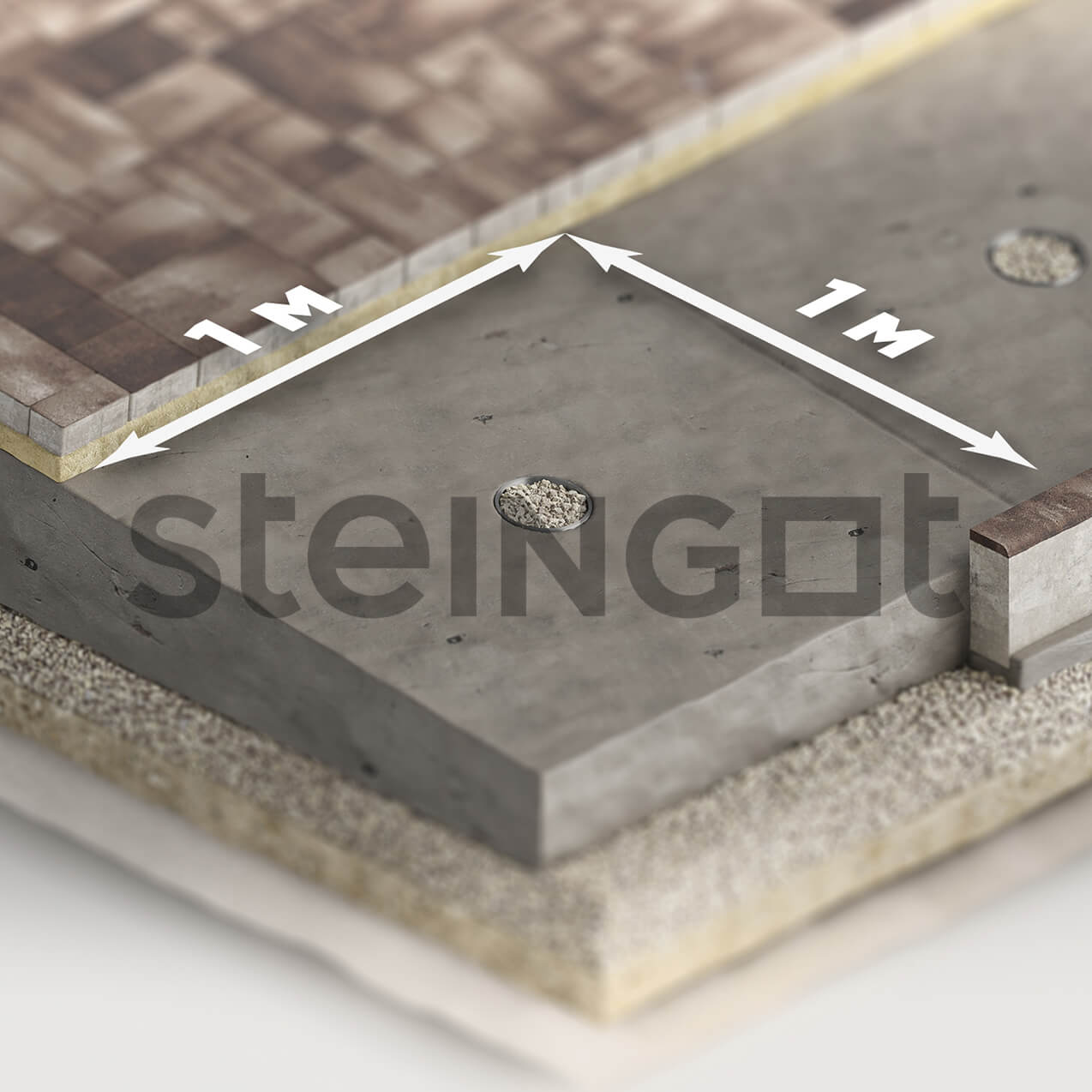 Steingot - укладка на бетонное оcнование влагоприемник общий вид Steingot - укладка на бетонное оcнование влагоприемник общий вид