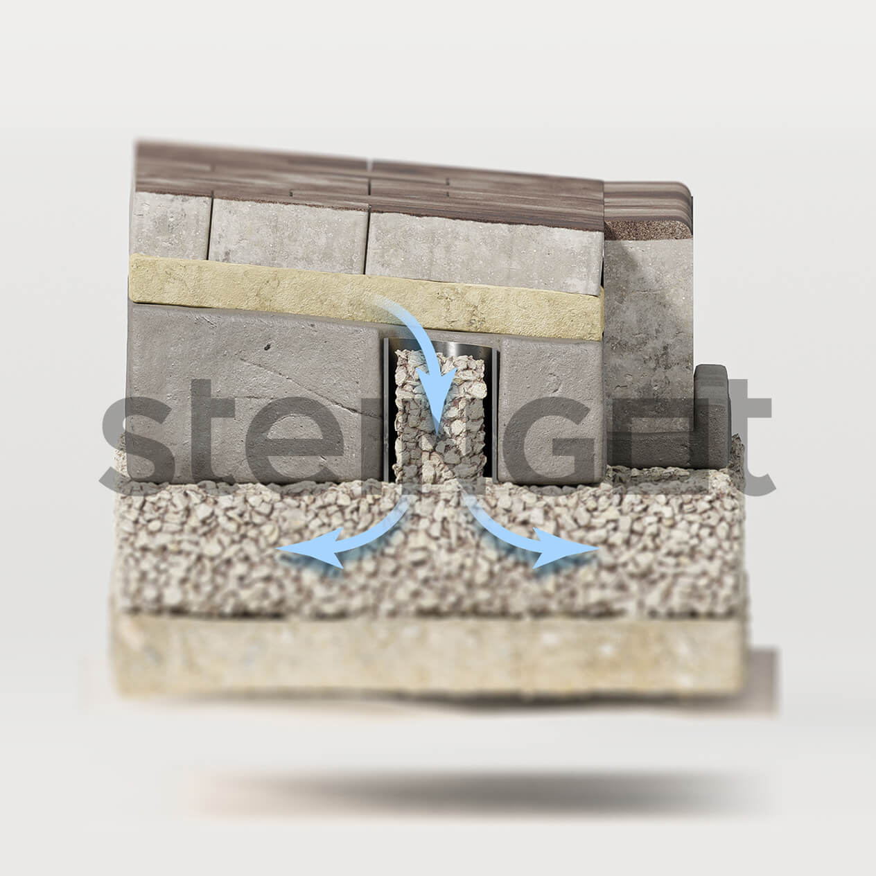 Steingot - укладка на бетонное оcнование влагоприемник вид сбоку Steingot - укладка на бетонное оcнование влагоприемник вид сбоку